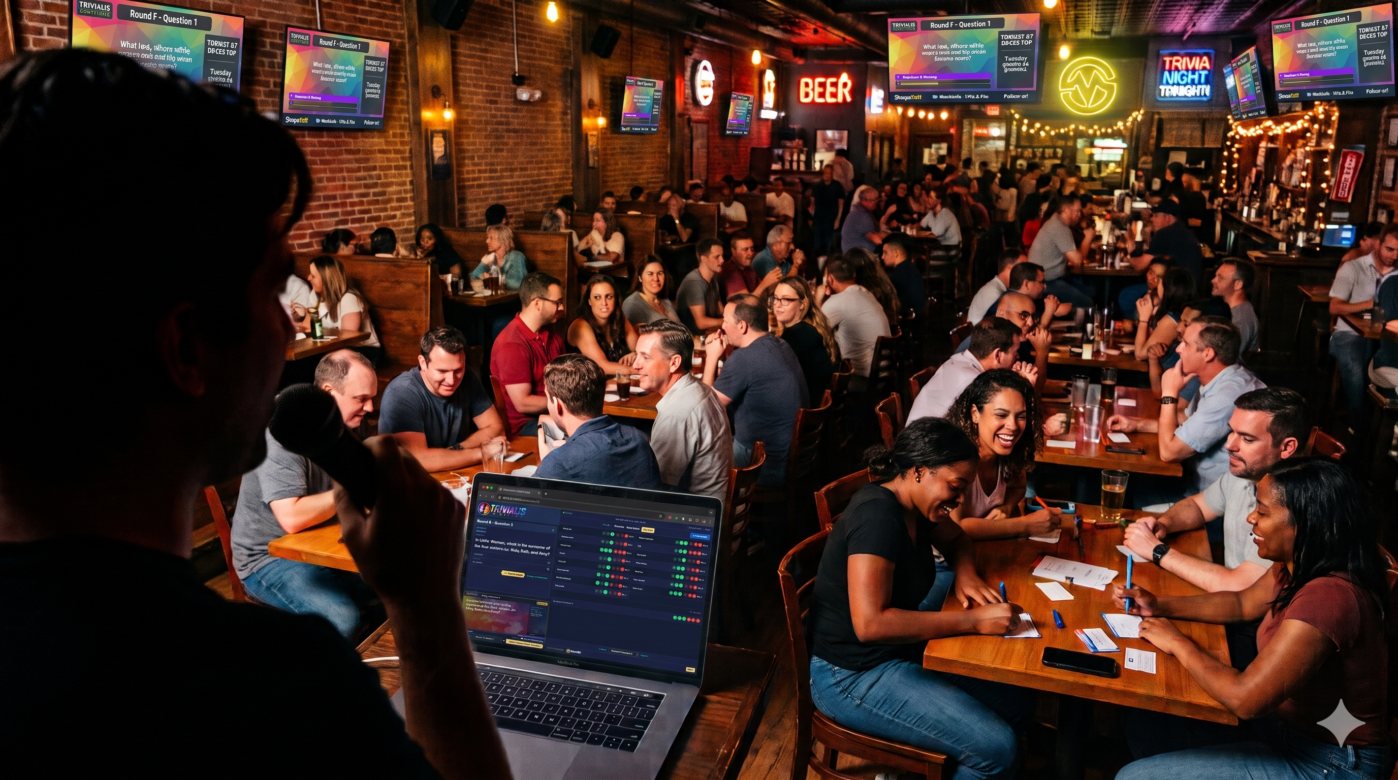 Trivia night in a packed bar